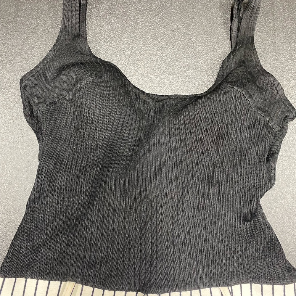 VINTAGE 30S ONE PIECE SWIMSUIT BLACK STRIPES GINGHAM ROCKABILLY PINUP RARE - Picture 2 of 10